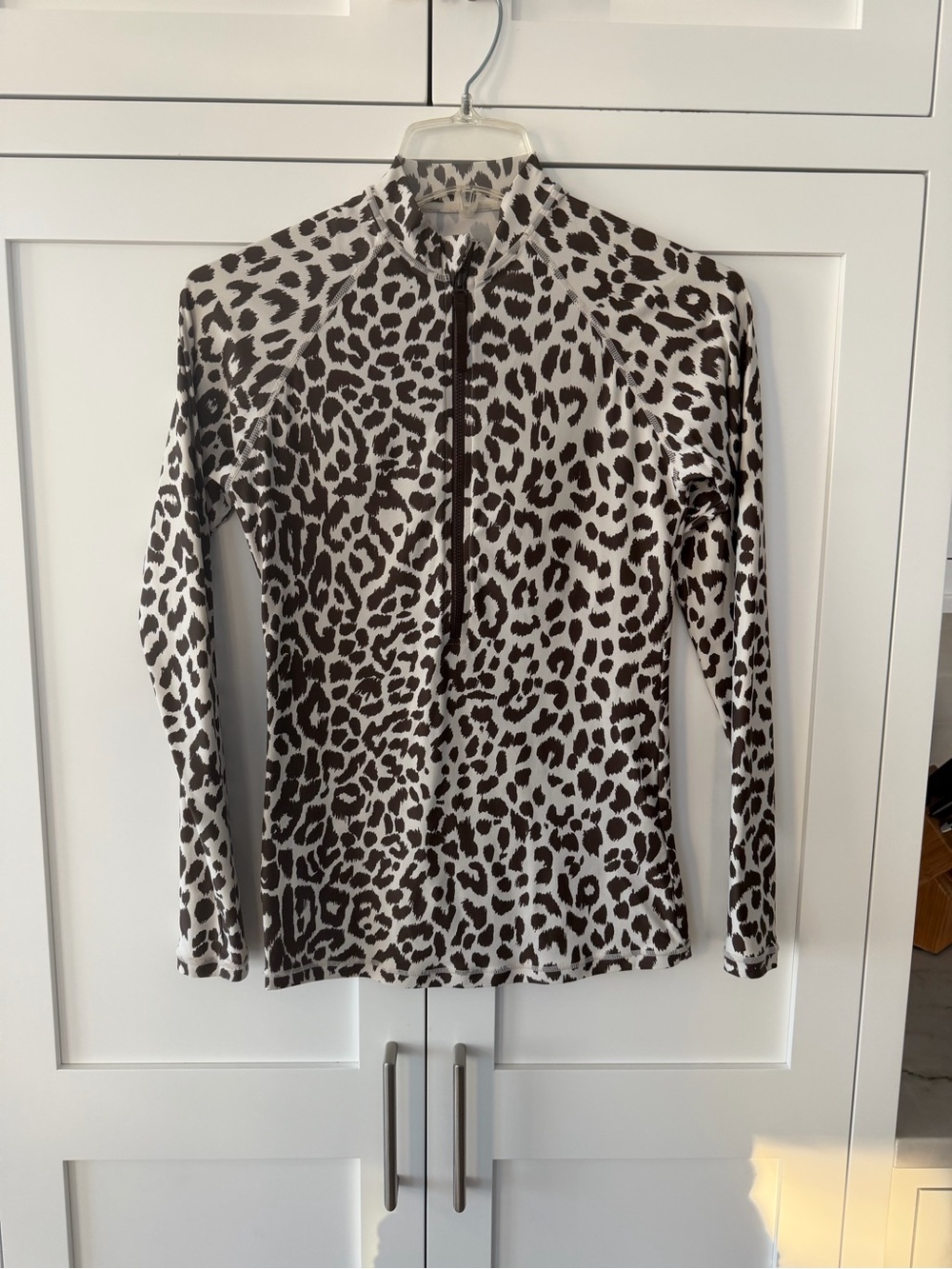 J Crew Leopard Print Long Sleeve Zip-Up Top - Brown & tan